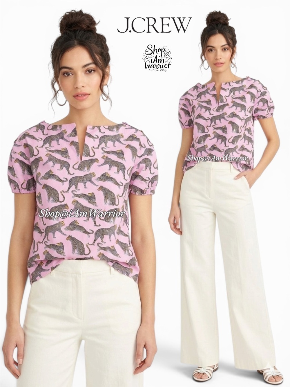 J.Crew Ratti cheetah puff sleeve cotton top *shop@iamwarrior